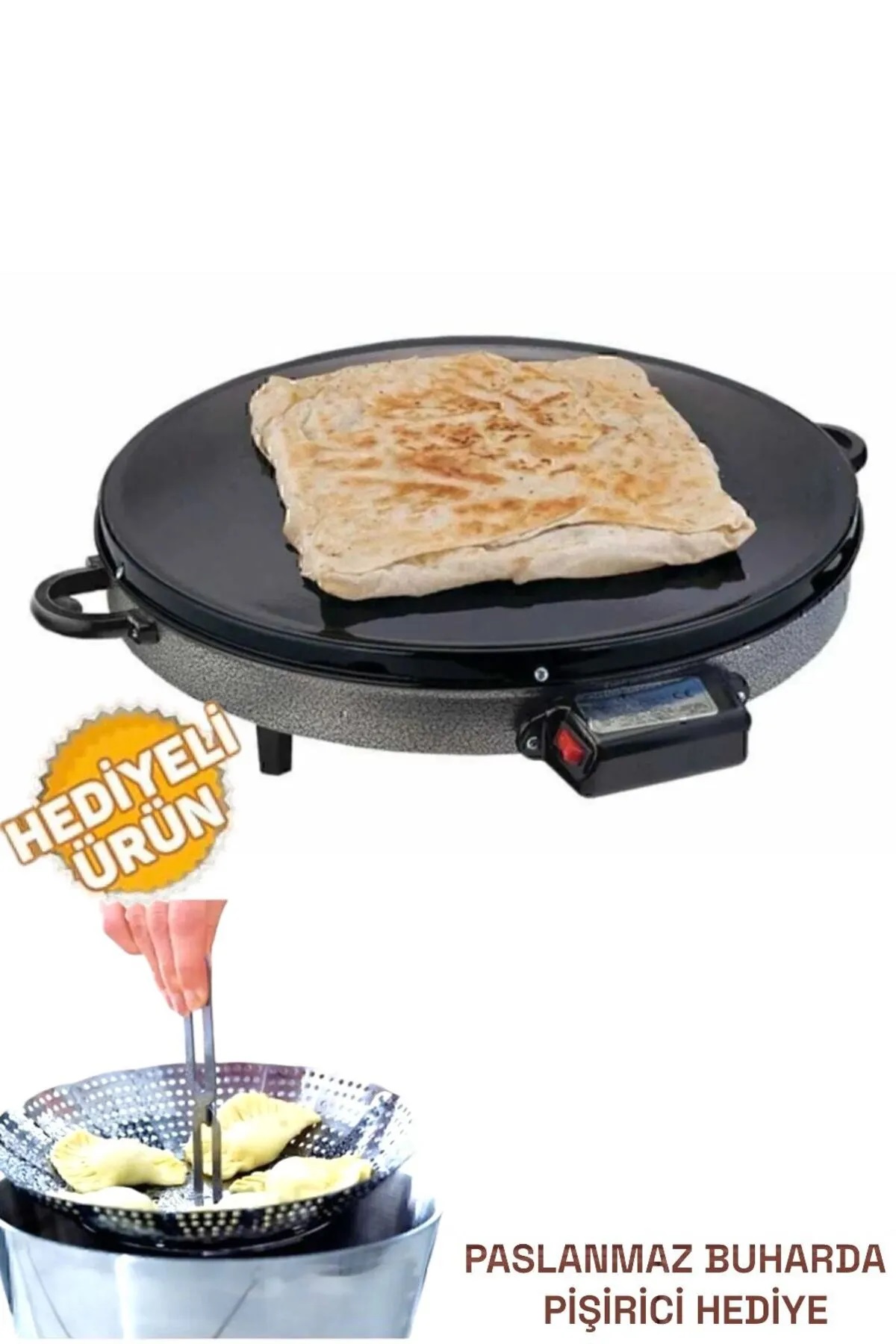 VİATOM Elektrikli Katmer Sacı Gözleme Sacı Termostatlı Mega Boy 50 cm 2000W buharda sebze pişirici hediyeli