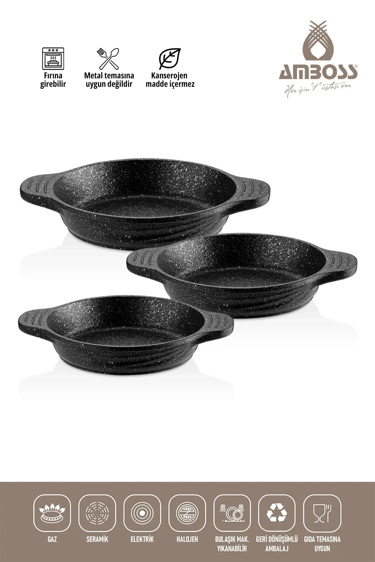 ViATOM 3 Parça Döküm Granit Kaplama Sahan Seti