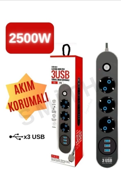   VİATOM Genel Markalar Ftr-01 2x Usb 3lü 2 M Metre Çocuk Akım Korumalı Priz Uzatma Kablosu