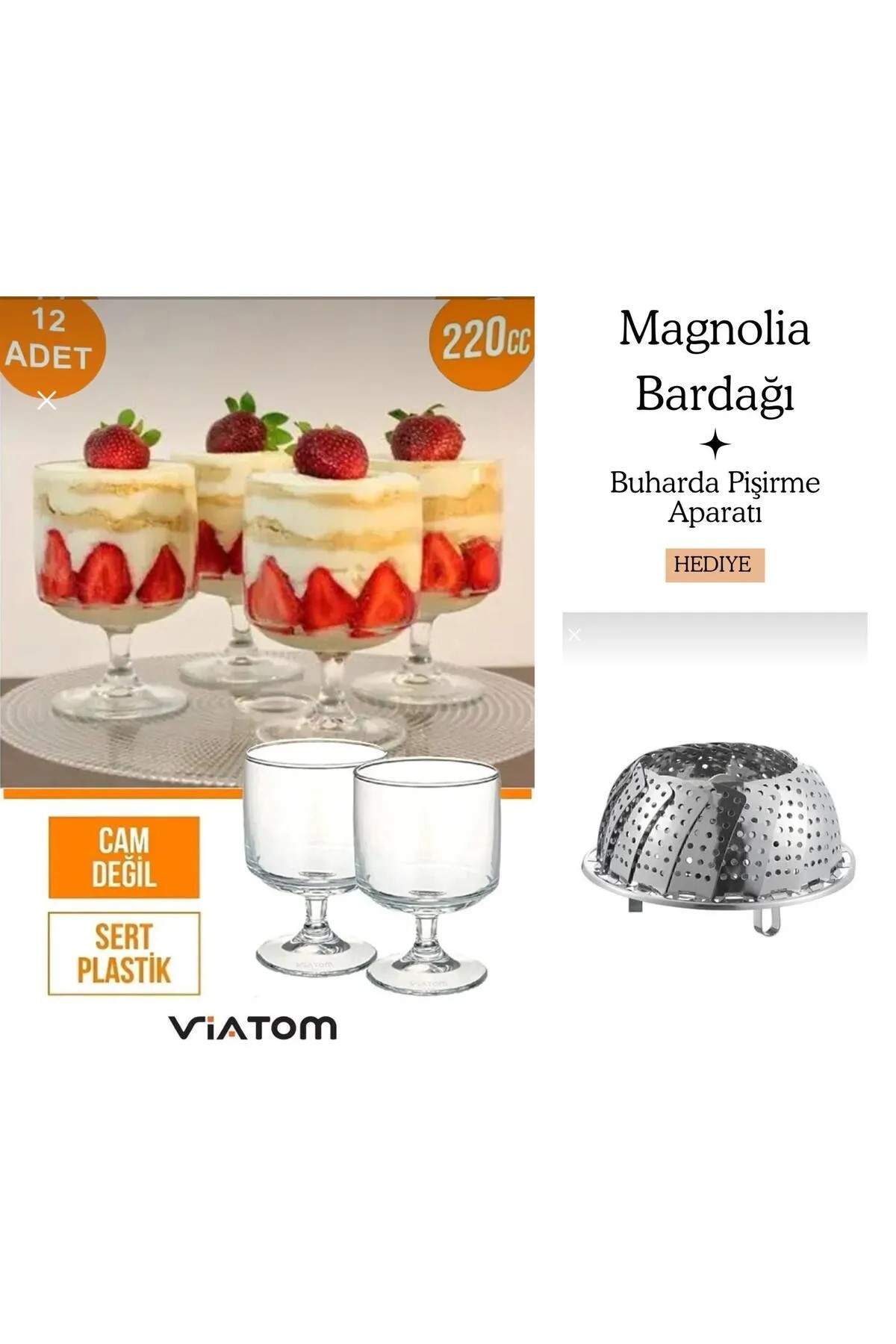 ViATOM Magnolia Tatlı Sunum Bardağı 12'lı Mika (Cam Değildir) + Buharda Pişirme Aparatı
