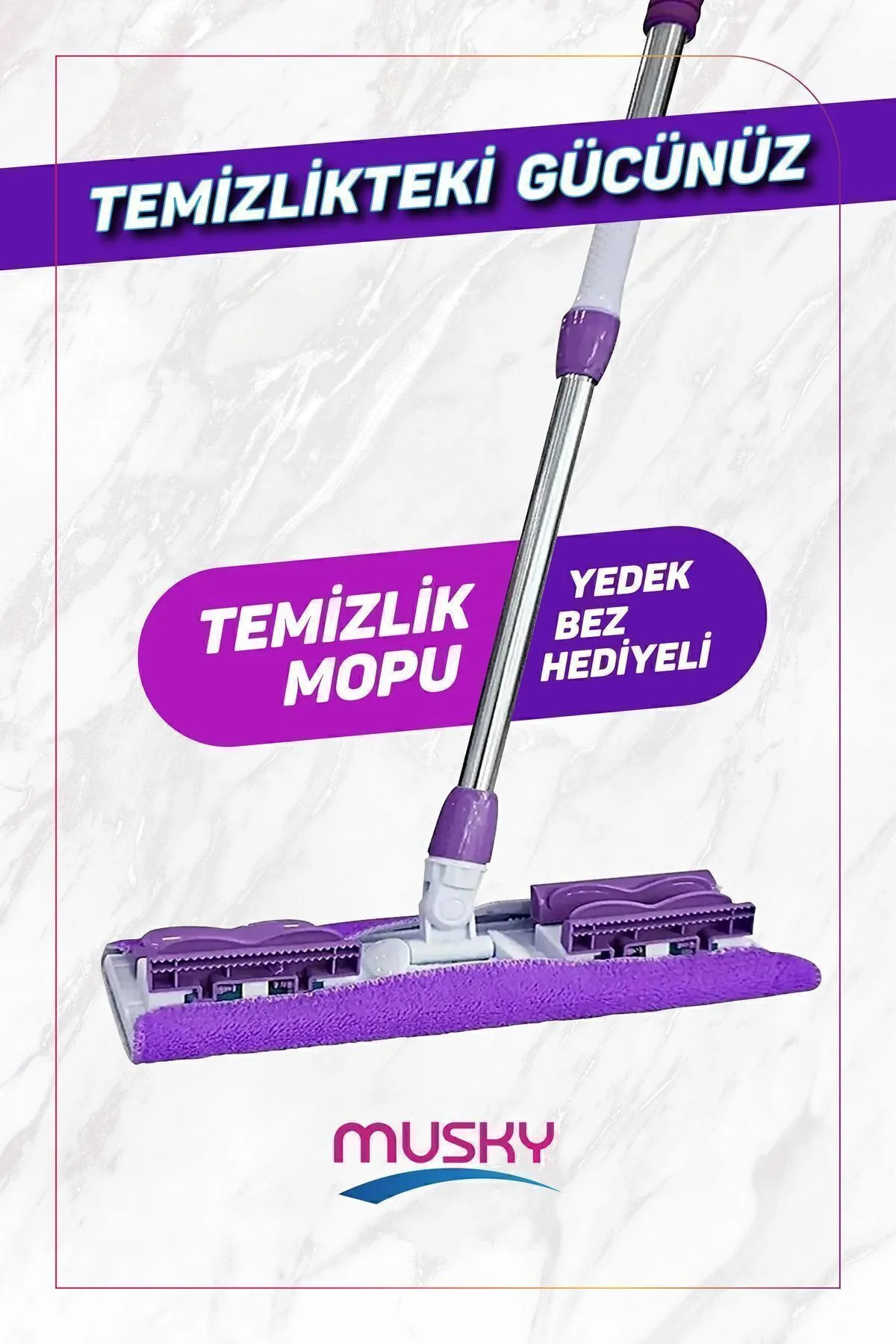 VİATOM Yer Mopu Fayans Duvar Yüzey Temizlik Mikrofiber Mandallı Mop Temizlik Seti - Kova Mop Seti MOR