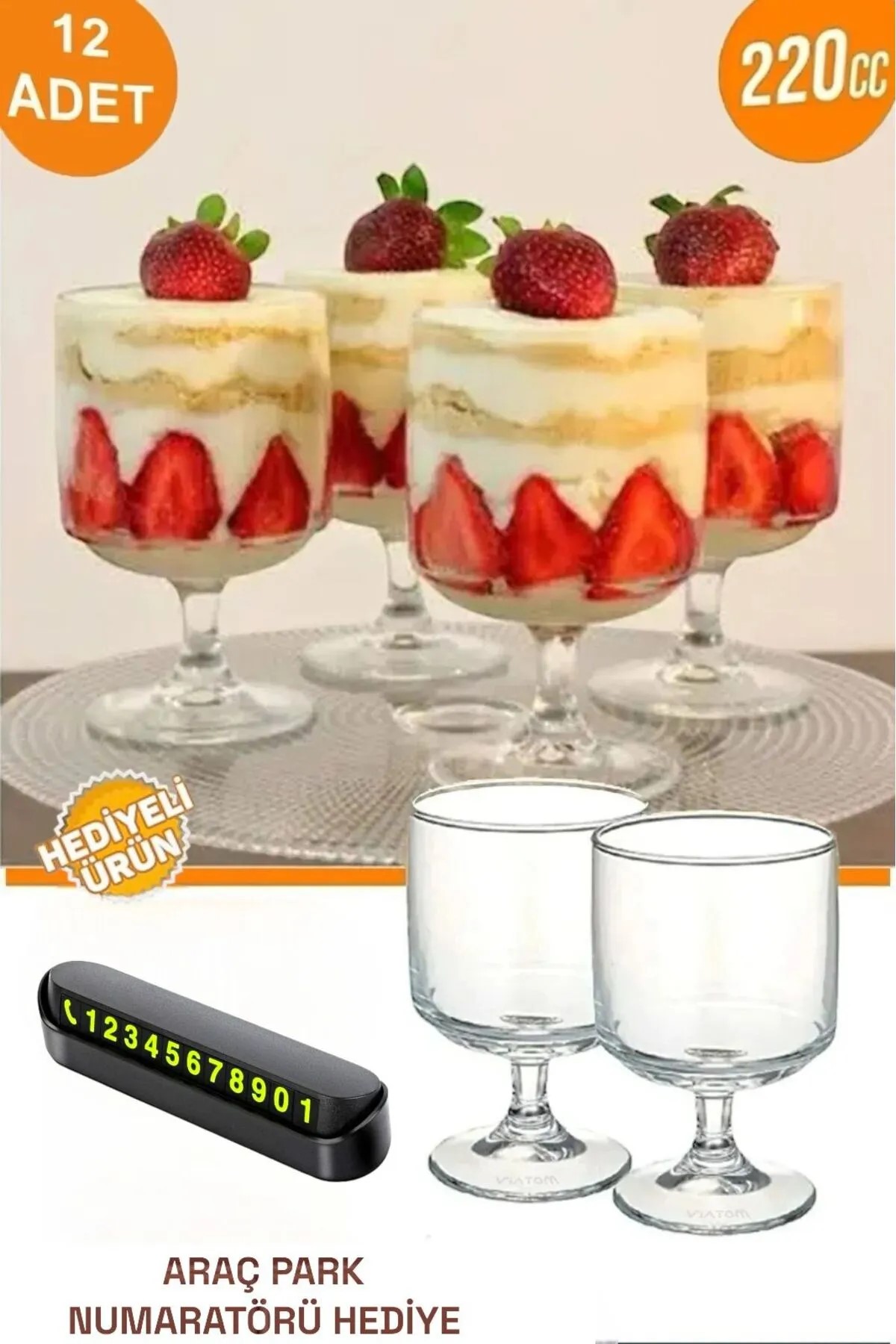  VİATOM Magnolia Tatlı Sunum Bardağı 12'lı Mika Yanında Numaratör Hediyeli