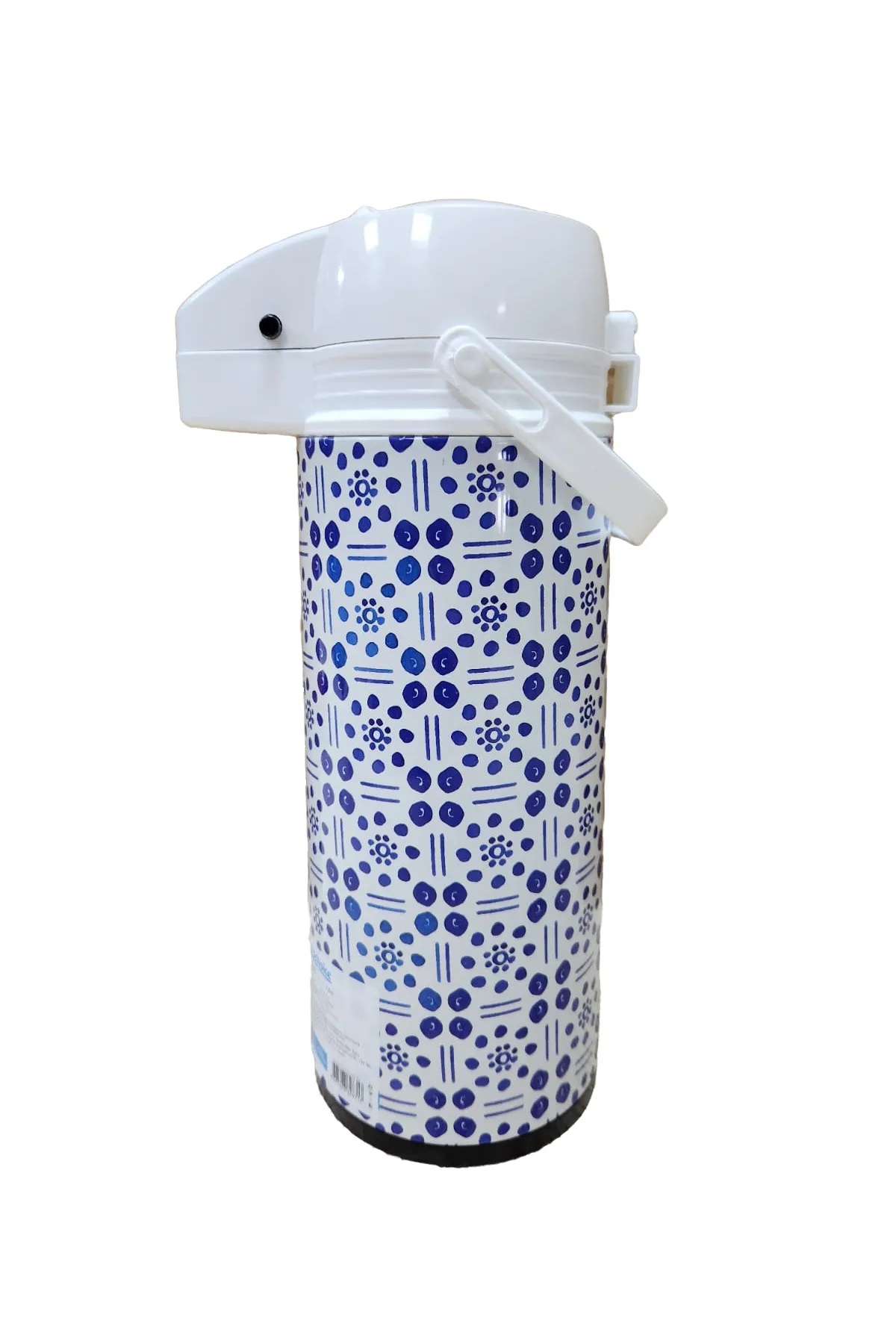  1,9 litre Pompalı Termos Mavi Desenli çift Katlı cam 