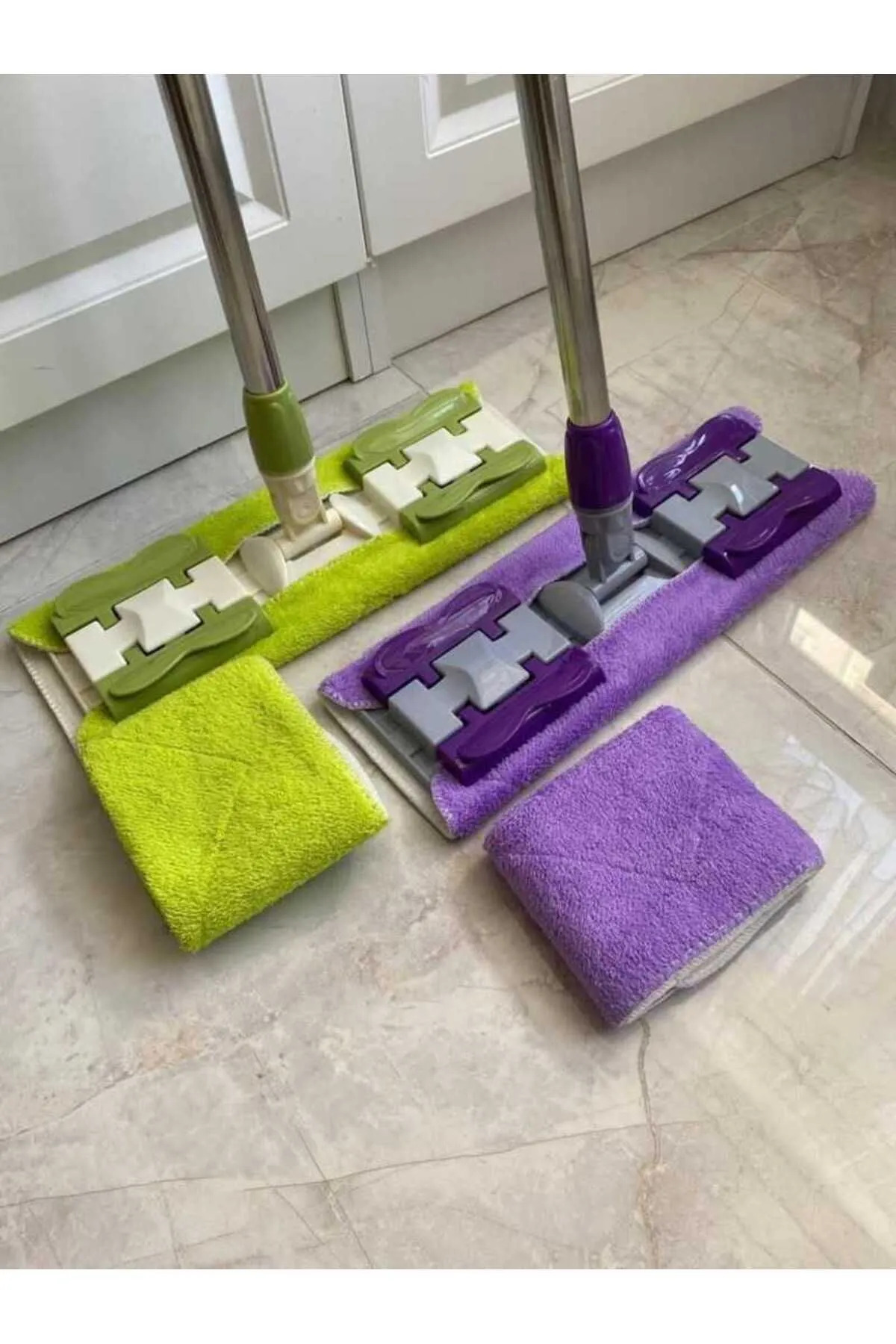 SİHİRLİ MOP Istediğin Bezi Tak Kullan Mandallı Mop Teleskopik Saplı +1 Yedek Bez Hediyeli YEŞİL